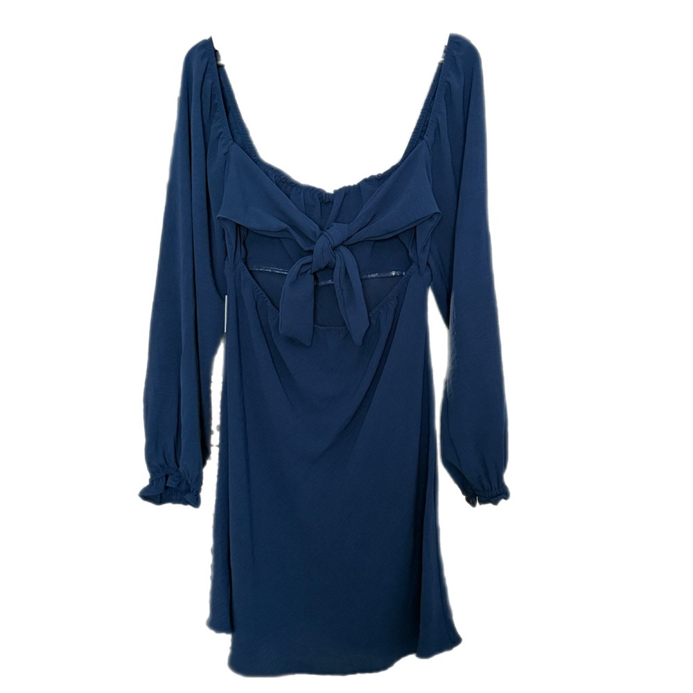 Originality Navy Long-Sleeve Tie-Back Ruffle Mini Dress | Size Large NWT - Picture 4 of 4